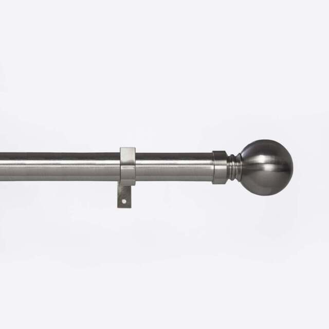 Caecus 120-220cm Extendable Metal Eyelet Brushed Chrome Ball Curtain Pole - Size: 120 - 220cm - Silver - Wilko - image 1