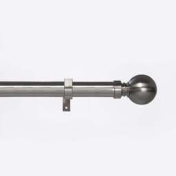 Caecus 120-220cm Extendable Metal Eyelet Brushed Chrome Ball Curtain Pole - Size: 120 - 220cm - Silver - Wilko - thumbnail 1