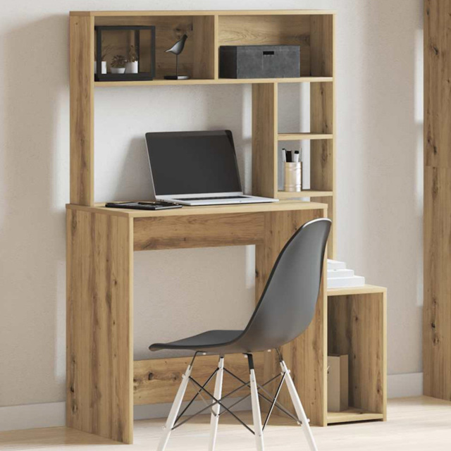 vidaXL 6 Shelf Computer Desk Artisan Oak - Size: 140 x 100 x 45cm - Brown - Wilko - image 1