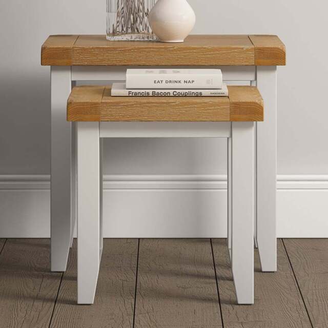 Seconique Windsor Ivory and Oak Nest of Tables Set of 2 - Size: 50 x 54 x 37cm - Ivory/Oak - Wilko - image 1