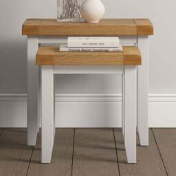 Seconique Windsor Ivory and Oak Nest of Tables Set of 2 - Size: 50 x 54 x 37cm - Ivory/Oak - Wilko