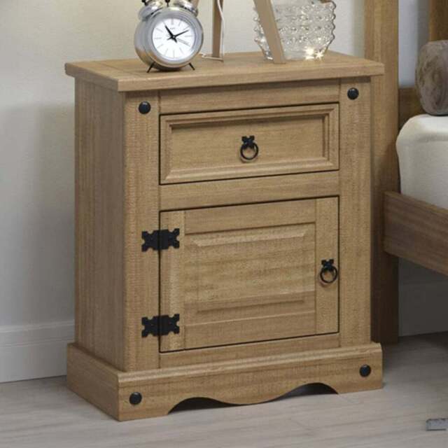 Core Products Corona Single Door Single Drawer Antique Pine Bedside Table - Brown - Wilko - image 1