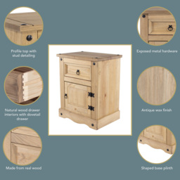 Core Products Corona Single Door Single Drawer Antique Pine Bedside Table - Brown - Wilko - thumbnail 7