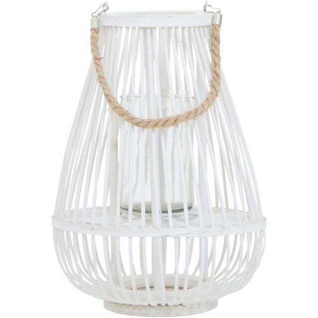Premier Housewares Lentigo White Bamboo Lantern Small - Size: 28 x 28 x 38cm - Wilko - image 1