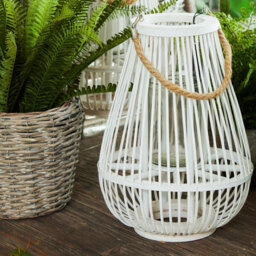 Premier Housewares Lentigo White Bamboo Lantern Small - Size: 28 x 28 x 38cm - Wilko - thumbnail 3