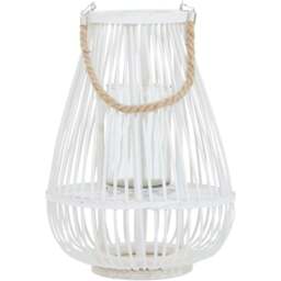 Premier Housewares Lentigo White Bamboo Lantern Small - Size: 28 x 28 x 38cm - Wilko