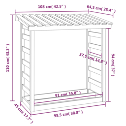 vidaXL White Pine Wood Firewood Log Holder 110 x 108 x 64.5cm - Wilko - thumbnail 7