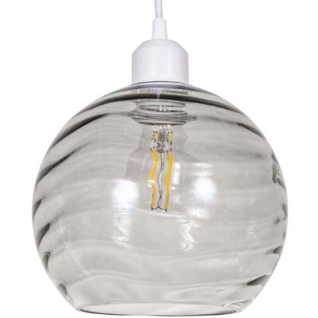 Happy Homewares Designer Smoked Circular Ribbed Glass Non Electric Pendant Shade - Size: 18 x 20 x 20cm - Grey - Wilko - image 1