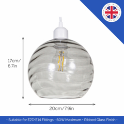 Happy Homewares Designer Smoked Circular Ribbed Glass Non Electric Pendant Shade - Size: 18 x 20 x 20cm - Grey - Wilko - thumbnail 7