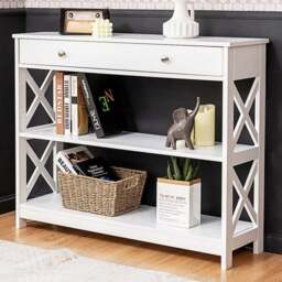 Costway Single Drawer 2 Shelf White Console Table - Size: 111 x 39 x 17cm - Wilko - thumbnail 1