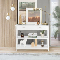 Costway Single Drawer 2 Shelf White Console Table - Size: 111 x 39 x 17cm - Wilko - thumbnail 5