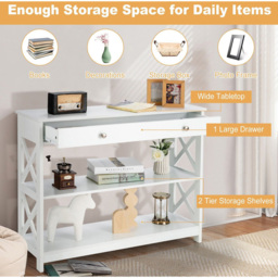 Costway Single Drawer 2 Shelf White Console Table - Size: 111 x 39 x 17cm - Wilko - thumbnail 6