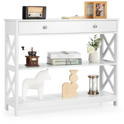 Costway Single Drawer 2 Shelf White Console Table - Size: 111 x 39 x 17cm - Wilko - thumbnail 4