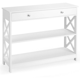 Costway Single Drawer 2 Shelf White Console Table - Size: 111 x 39 x 17cm - Wilko - thumbnail 3