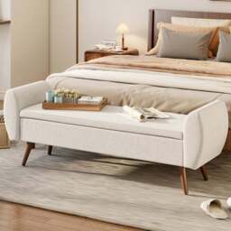 Living and Home Cream Linen Upholstered Storage Bench - Wilko