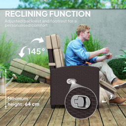 Outsunny Dark Brown and Khaki Rattan Garden Recliner Sun Lounger with Flip Table - Size: 104 x 77 x 77cm - Wilko - thumbnail 5