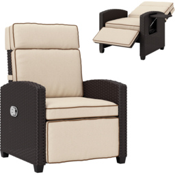 Outsunny Dark Brown and Khaki Rattan Garden Recliner Sun Lounger with Flip Table - Size: 104 x 77 x 77cm - Wilko - thumbnail 3