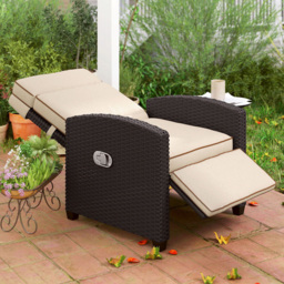 Outsunny Dark Brown and Khaki Rattan Garden Recliner Sun Lounger with Flip Table - Size: 104 x 77 x 77cm - Wilko - thumbnail 1