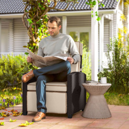 Outsunny Dark Brown and Khaki Rattan Garden Recliner Sun Lounger with Flip Table - Size: 104 x 77 x 77cm - Wilko - thumbnail 4