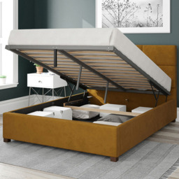 Aspire Caine King Size Ochre Plush Velvet Ottoman Bed - Yellow - Aspire Beds - Wilko - thumbnail 3