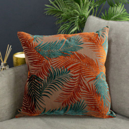 Paoletti Palm Grove Teal and Rust Velvet Jacquard Cushion - Size: 50 x 50 cm - Multi - Wilko - thumbnail 3