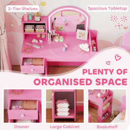 AIYAPLAY 2 Piece Pink LED Mirror Kids Dressing Table and Stool Set - Size: 96.9 x 38.8 x 88.6cm - Wilko - thumbnail 7