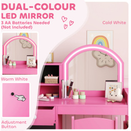 AIYAPLAY 2 Piece Pink LED Mirror Kids Dressing Table and Stool Set - Size: 96.9 x 38.8 x 88.6cm - Wilko - thumbnail 6