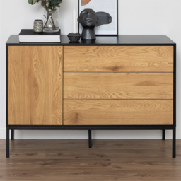 Florence Seaford Single Door 3 Drawer Black and Oak Small Sideboard - Furniture To Go - Wilko