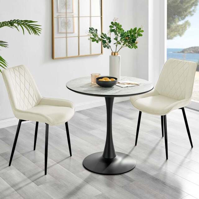 Furniturebox Elissa Cesano Marble Effect 2 Seater Round Dining Set White Cream and Black - Wilko - image 1