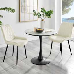 Furniturebox Elissa Cesano Marble Effect 2 Seater Round Dining Set White Cream and Black - Wilko - thumbnail 1