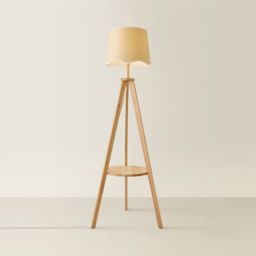 ValueLights Morrigan Natural Wood Shelf White Trim Scallop Shade Tripod Floor Lamp with Bulb - Cream - Wilko - thumbnail 6