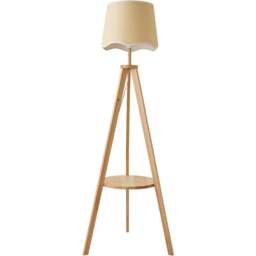 ValueLights Morrigan Natural Wood Shelf White Trim Scallop Shade Tripod Floor Lamp with Bulb - Cream - Wilko