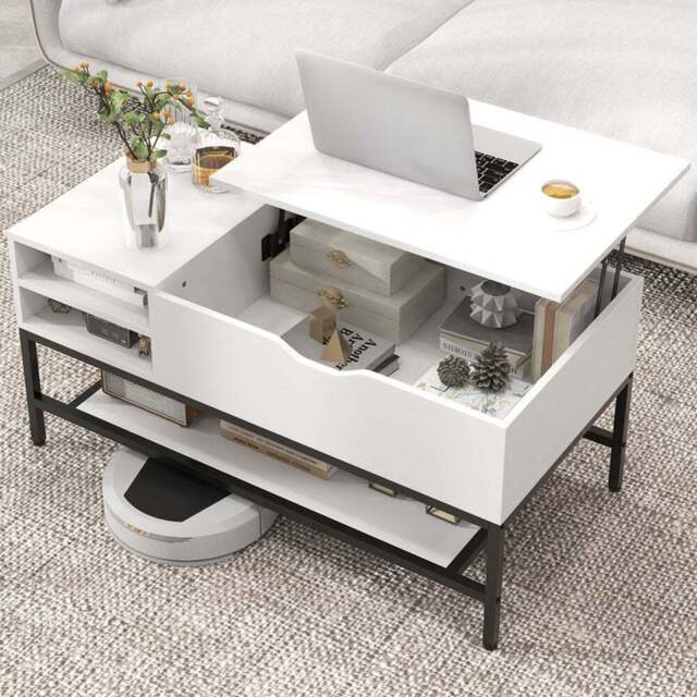 Costway 3 Shelf White Lift Up Top Coffee Table - Size: 112 x 57 x 16cm - Wilko - image 1