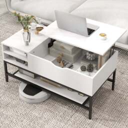 Costway 3 Shelf White Lift Up Top Coffee Table - Size: 112 x 57 x 16cm - Wilko - thumbnail 1
