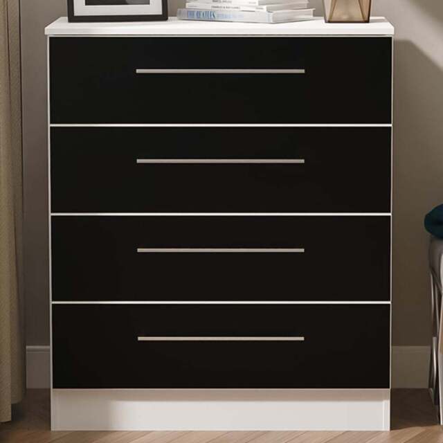 Crowndale Worcester 4 Drawer Matt Black and White Chest of Drawers Ready Assembled - Black Matt & White - Wilko - image 1