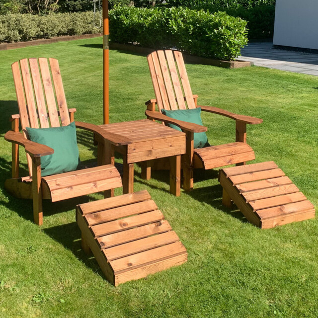 Charles Taylor 2 Seater Aidendack Style Set with Green Cushions - Wilko - image 1