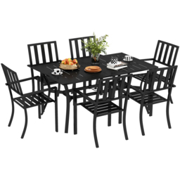 Outsunny 6 Seater Garden Dining Table Set Black - Wilko - thumbnail 3