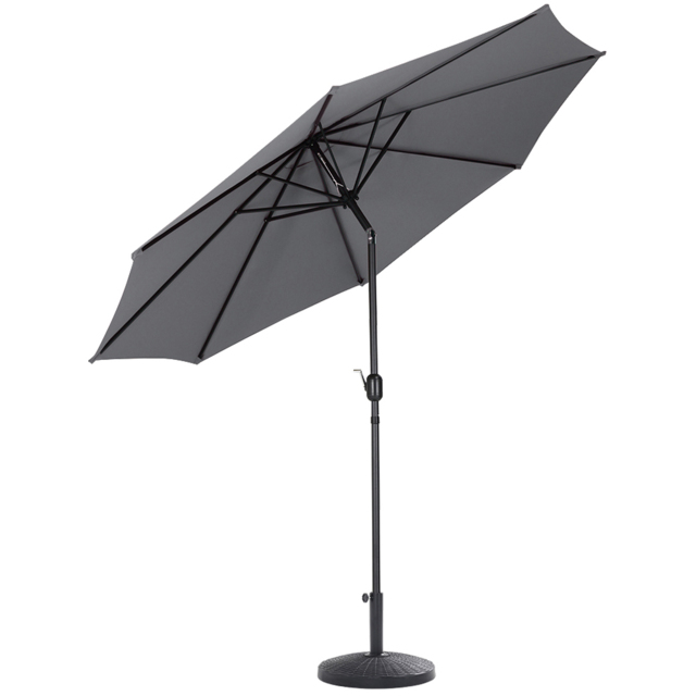 Living and Home Dark Grey Round Crank Tilt Parasol with Rattan Effect Base 3m - Wilko - image 1