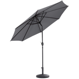 Living and Home Dark Grey Round Crank Tilt Parasol with Rattan Effect Base 3m - Wilko