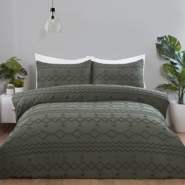 Adah Tufted Geo Duvet Cover and Pillowcase Set - Green/Double - Wilko - image 1