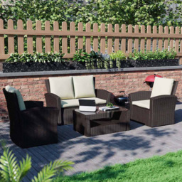 Garden Vida Mylor 4 Seater Brown Rattan Lounge Set - Wilko