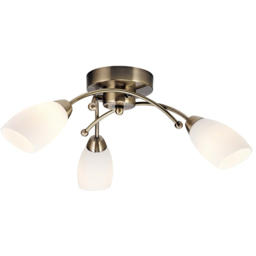 Happy Homewares Contemporary 3 Arm Antique Brass Ceiling Light - Size: 15 x 48 x 48cm - Gold - Wilko - thumbnail 1