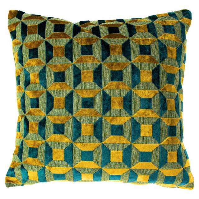 Paoletti Empire Teal and Gold Velvet Jacquard Cushion - Size: 45 x 45 cm - Multi - Wilko - image 1