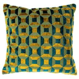 Paoletti Empire Teal and Gold Velvet Jacquard Cushion - Size: 45 x 45 cm - Multi - Wilko - thumbnail 1