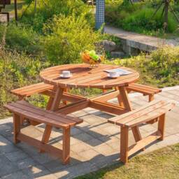 Outsunny 8 Seater Bench Table Set - Size: 70 x 178 x 178cm - Brown - Wilko