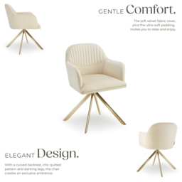 tectake Lona Set of 4 Cream and Gold Velvet Fabric Accent Chair - Size: Single - Wilko - thumbnail 7