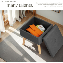 tectake Elva Dark Grey Linen Look Padded Stool with Storage - Size: 36.5 x 32.5 x 32.5cm - Wilko - thumbnail 5