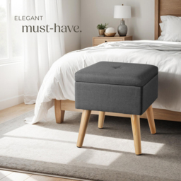 tectake Elva Dark Grey Linen Look Padded Stool with Storage - Size: 36.5 x 32.5 x 32.5cm - Wilko - thumbnail 4