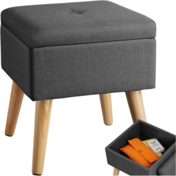 tectake Elva Dark Grey Linen Look Padded Stool with Storage - Size: 36.5 x 32.5 x 32.5cm - Wilko - thumbnail 3