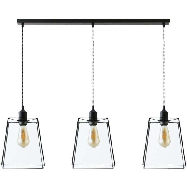 ValueLights Susie Glass Lantern 3 Drop Matte Black Diner LED Ceiling Pendant Light - Size: 135 x 96 x 22cm - Wilko - image 1
